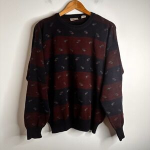 VTG Giorgio di Firenze Sweater M Burgundy Striped Wool Blend taly Grandpa Grunge